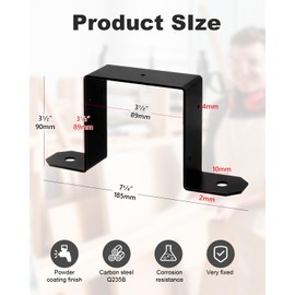 AOKLIT 8 Pcs Black Strap Post Ties Brackets 4x4, Thickness 2mm(14 Gauge) Deck Fence Post Bracket for Gazebo Mounting Bracket