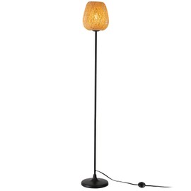 INJAK Bamboo Rattan Floor Lamp for Living Room, Boho Ambient Light Contemporary Plug in Cord Switch Standing Lamp Wicker Japanese Style E26 Lights for Bedrooms Living Room(Excluded Bulb)