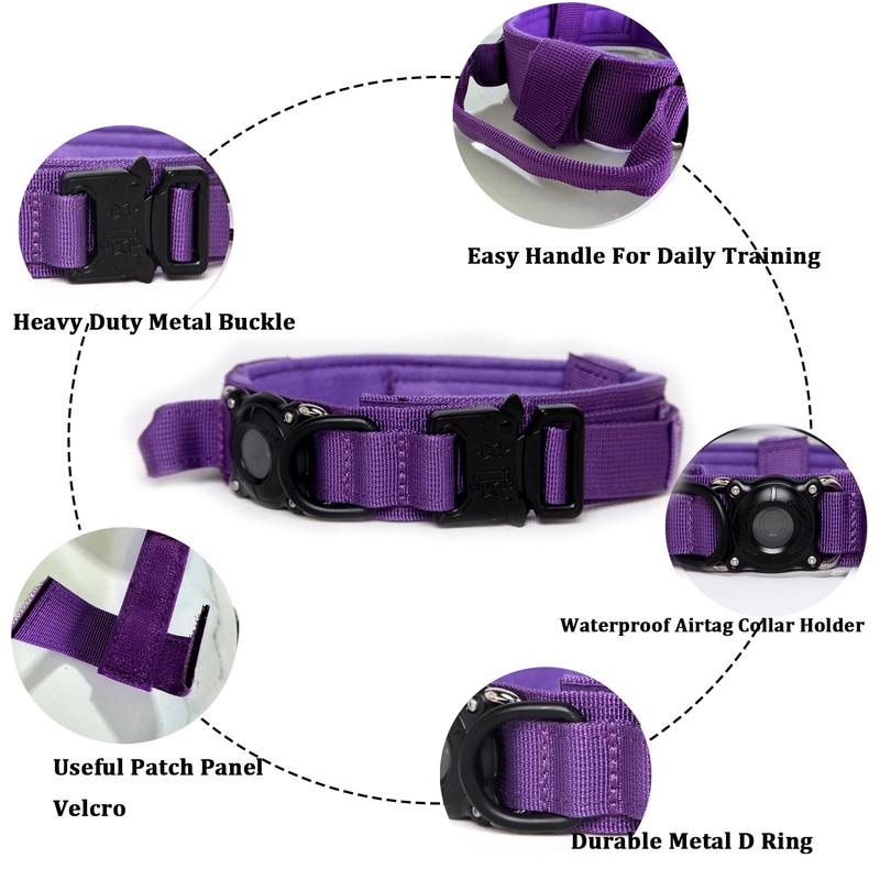 Xqpetlihai Tactical Dog Collar with Airtag Holder Waterproof Airtag Dog