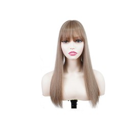 XUENMB Long Straight Wigs with Bangs for Women 18 Inch Synthetic Natural Black Hair Glueless Wig Soft Fashion Daily Cosplay Long Wig for Women (Light Brown)