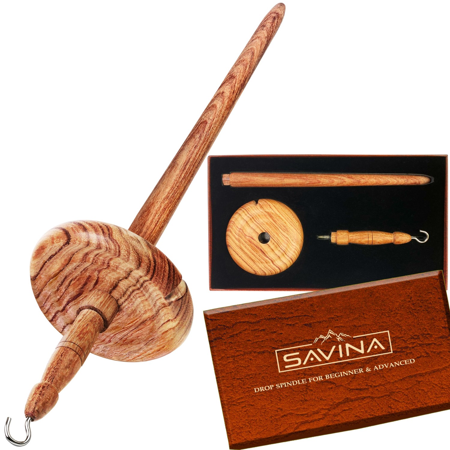 Savina Wooden Hardwood Drop Spindle Top Whorl Yarn Spinner Wheel for ...