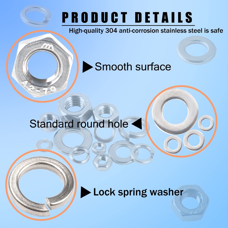 newlng M3 M4 M5 M6 M8 Nuts Set Hex Nuts