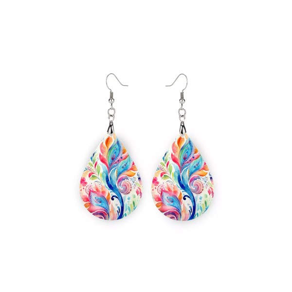 Twisted R Design Henrietta Paisley Print Wood Dangle Teardrop Print