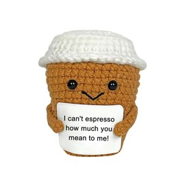 Calkkrer Emotional Support Crochet Coffee, Funny Gifts for Women, Positive Crochet Cups, Small Attention, Creative Gift Ideas for Coffee Lovers