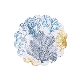 C&F Home Monterey Mist Round Single Placemat White Blue and Gold Coral Pattern 17" X 17" Round Quilted Reversible Washable Placemat Round Placemat White