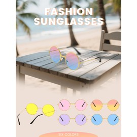 FSLLZCJY 6/12/24 Pairs Round Hippie Glasses 60s 70s Retro Circle Sunglasses for Women Men Disco Party Accessory Masquerade Costume(6)