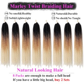 XSASLYET 18 Inch Marley Twist Braiding Hair - Marley Hair, Tangle Free Cuban Twist Hair, Soft Natural Spring Afro Kinky Twist Braiding Hair, Long Use Crochet Hair for Black Women(8 Packs,1B/27/613)