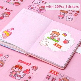 Smart tree Food Journal for Women, Pink Travel Journal Colorful Notebook, Cute planner, Mood Tracker Notepad, Sweet Tasty Series Diary 224 Pages with 20Pcs Stickers and Inner Pocket (A5-Pink)