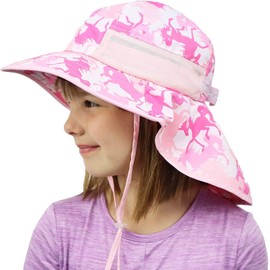 icolor Kids Hats Toddlers Sun Hat UPF50+ Breathable Bucket Summer Outdoor Beach Play UV Sun Protection Pinkhorse Cap for Girl Ages 3~10