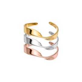 Purelei® Twist Ring Set - Adjustable Rings in Elegant Tricolour Design Inspired by the Möbius Band, 18K Gold Plated Stainless Steel, Gold, Silver and Rose Gold, Stainless Steel, No Gemstone