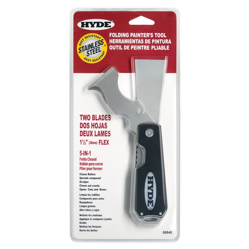 Hyde Dual Blade Folding Painter's Tool 5-In-1 Stainless Steel Folds