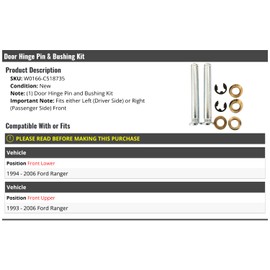 Front Door Hinge Pin and Bushing Kit - Compatible with 1993-2006 Ford Ranger