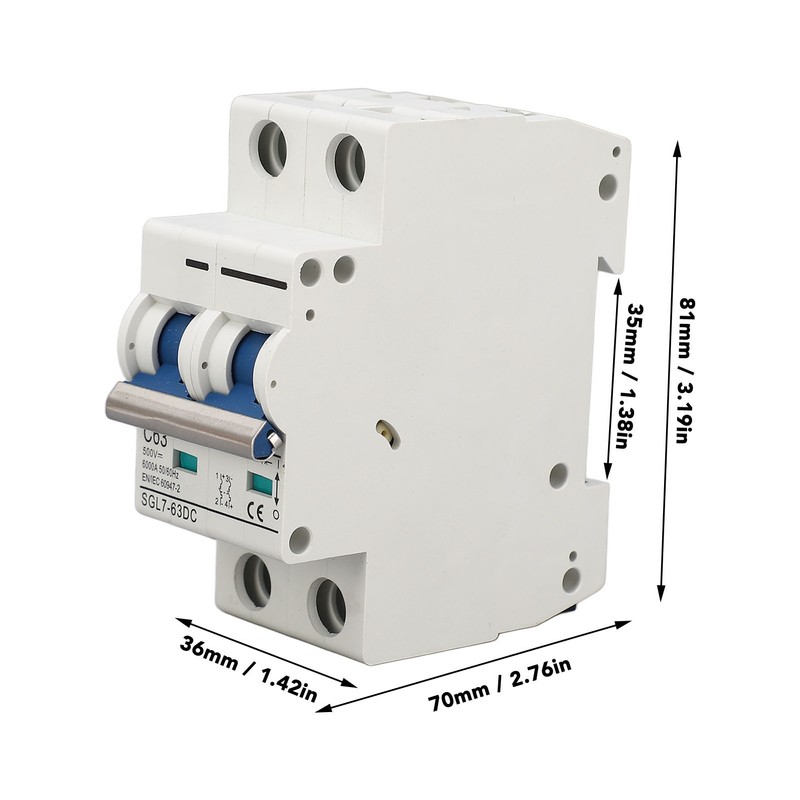 DC500V 2P Miniature DC Circuit Breaker Short Circuit Overload Protection