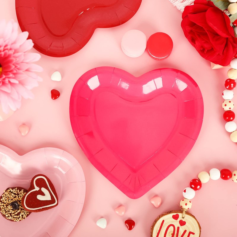 JarThenaAMCS JarThenaAMCS 60Pcs Valentine's Day Paper Plates Heart Shaped Disposable
