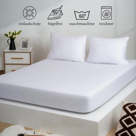 Strauss Home® Jersey Fitted Sheet, Bed Sheet, 100% Cotton, 140 x 200 - 160 x 200 cm (White)