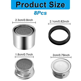 8 Pcs Faucet Aerator Replacement Parts Kitchen Sink Aerator Faucet Filter with Brass Shell Housing 15/16 Inch With Gasket For Kitchen and Bathroom, Chrome