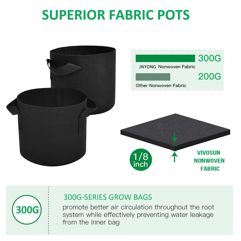 JNYONG 12-Pack 10 Gallon Thickened Non-Woven Grow Bags, Aeration Fabric