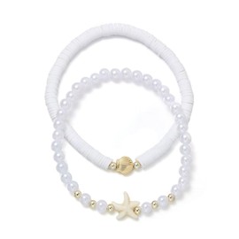 JOOKOCCI Boho Style Layered Anklet Set White Beaded Anklets with Seashell & Starfish Charms Summer Beach Foot Jewelry for Women