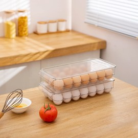 cutesun 2 Pack Egg Tray for Refrigerator with Lid, Egg Holder for Fridge Organizers and Storage, Plastic Container for Organizer Bins Holds 42 Eggs (2Packs, 42)