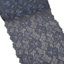 MSCFTFB 5 Yards Width 6.3 Inch Stretch Lace Trim Fabric Elastic Lace Flowers Embroidered Ribbon for Garment Craft Embellishment Wedding Baby Shower Table Decorations (Dark Grey)