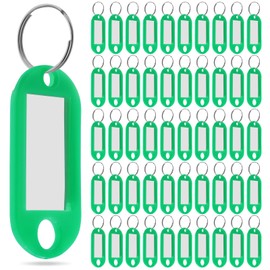 50 Pcs Plastic Key Tags with Label Window Key Ring Tags Key Labels Tags for ID Name Split Ring Keychain Luggage Travels Home Office Classification Gifts Favors Supplies (Green)