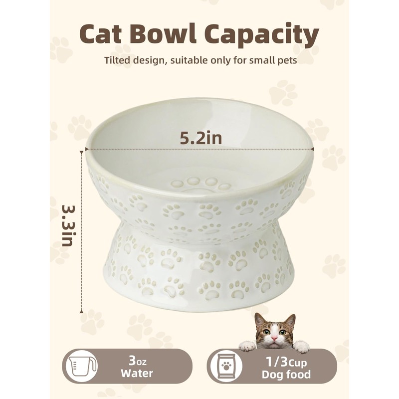 Ceramic Tilted Elevated Small Cat Bowl, for Fat Faced Cat,