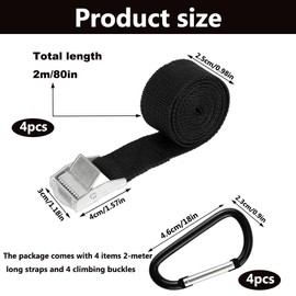 Tie Down Straps, 4 Pack Heavy Duty Tensioning Belts, Tensioning Belts with 4 Carabiner Clip, Quick Release, 2M Adjustable Cargo Straps Ratchet Straps for Motorcycle,Cargo,Trailer,Luggage,Trucks(Black)