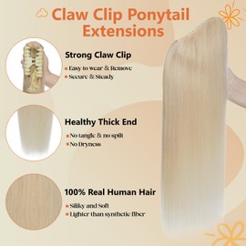 S-noilite Real Hair Ponytail Extensions with Clip - Braid Hair Extension Straight 120 g Extensions Real Hair Ponytail 50 cm #60 Platinum Blonde