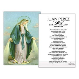 Amor Memorials Stationery Tarjetas Funerales De Recordatorio (50 tarjetas) FPC030ES Virgen (Personalizado - Selecciona oración)