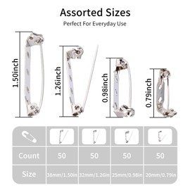 50 Pcs Bar Pins, Safety Brooch Clasp Pins, Locking Pin Backs for DIY Crafts, Badges, Name Tags, Broochs, Hat Arrangements, Corsages, Jewelry(38mm)