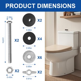 LEETAT 2PCS Universal Toilet Tank to Bowl Bolts Kit, Heavy Duty Toilet Tank Bolts Replacement, Waterproof Stainless Steel and Rubber Washers Gaskets with Extra Long Nut for Fastening
