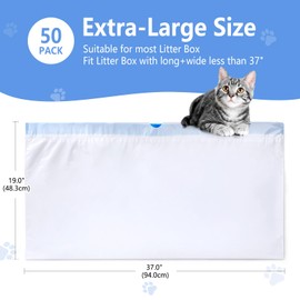 Belinlen 50 Count Cat Litter Liners Large 37x19" Jumbo Drawstring Litter Bags Extra-Thick Cat Litter Box Liners Heavy Duty Kitty Pan Liners for Easy Cleanup