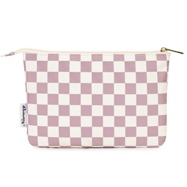 Narwey Small Makeup Bag for Purse Travel Makeup Pouch Cosmetic Bag Zipper Pouch Bags for Women (Dusty Rose Checkerboard)