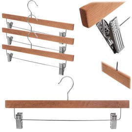 KADAX Wooden Clothes Hangers, Pack of 3, Wooden Hangers with Clamps, Skirt Hangers, Jacket Hangers, Trouser Hangers, Suit Hangers, Wooden Hangers, Trouser Hangers (Model 1)