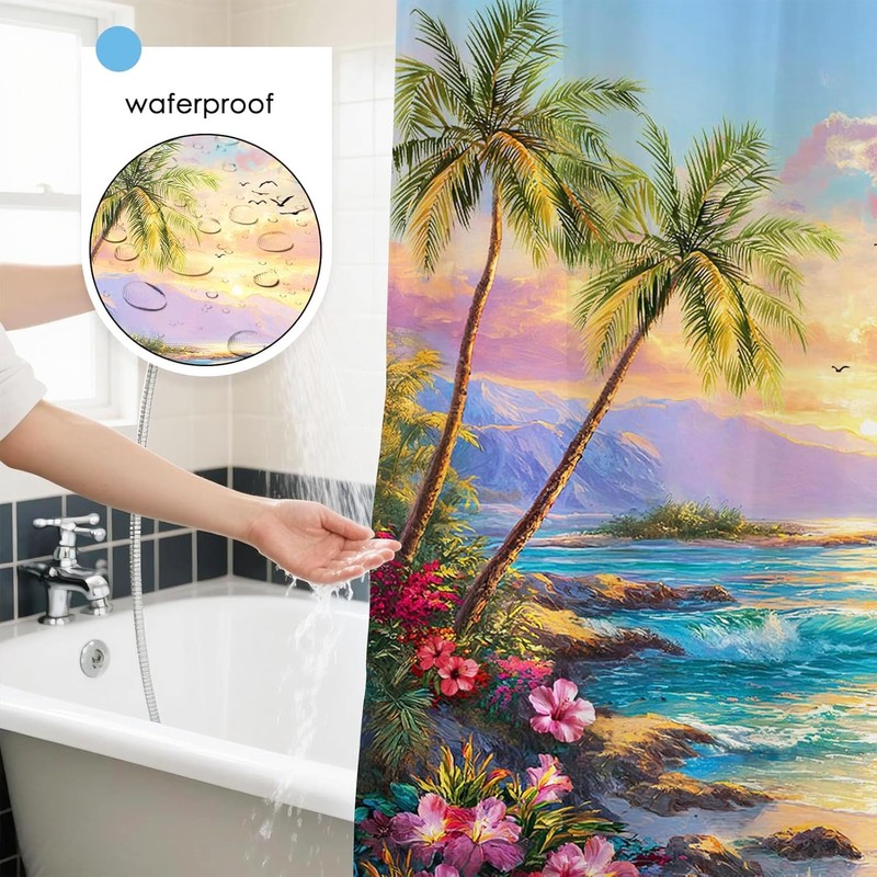Mocsicka Beach Coastal Seaside Shower Curtain (Multicolor, 71x71 Inch)
