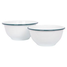 Argon Tableware 2pc Green White Enamel Mixing Bowl Set - Deep Metal Nesting Kitchen Baking Cooking Salad Easy Storage Food Bowls
