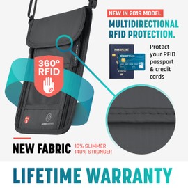 Travel Neck Wallet with RFID Blocking passport holderl for Men/Women - Super slim Travel Pouch to Protect Your Important Papers and Cash, Soft Innovative