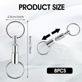 Thinp Pack of 8 Key Rings with Quick Release Removable Key Fob Quick Release Key Chain Detachable Key Ring with Double Key Ring for Keys, Silvery