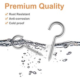 ZOPJUMA Pack of 10 Screw Hooks, Stainless Steel, Ceiling Hooks, Hook Screw, Hooks for Screwing in, Screw-in Hooks, Robust Cup Hooks, for Hanging Kitchen Cabinets Made of Wood, 20 x 50 mm