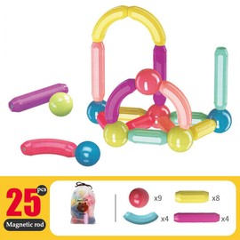 BERYART Toddlers 25 PCS Magnetic Building Blocks Set - STEM Educational Toys for Kids 3+, Montessori Magnetic Sticks & Balls Construction Kit for Boys & Girls, Preschool Learning Toys