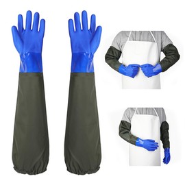 Roysmart Long Pond Gloves, Waterproof Resistant to Acidic and Alkaline Solutions, PU Gloves, Sandblasting, Resistant to Acids and Alkalines, Blue