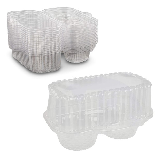 Two Compartment Hinged Clear Cupcake or 2 Muffin Takeout Container