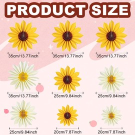 Sunflower Party Decorations, 9pcs Yellow Hanging Paper Fans for Baby Showers, Birthdays and Summer Events, Sunflower Themed Wall Decor, Floral Party Supplies, Spring and Summer Home Decor