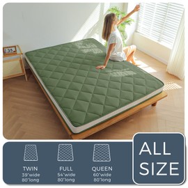 MAXYOYO 6" Extra Thick Futon Mattress Floor Mattress, Queen Size Diamond Pattern Mattress Pad Tatami Pad Japanese Floor Mattress for Adults Floor Bed Roll Up Mattress Guest Mattress, Green