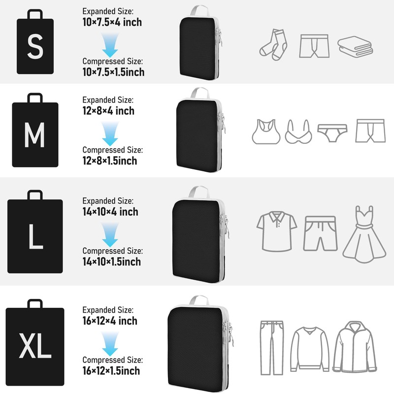 Compression Packing Cubes for Travel, Travel Essentials Luggage Organizer bags