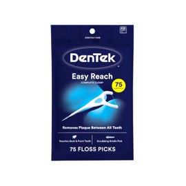 DenTek Complete Clean | Easy Reach Angled Floss Picks | No Break & No Shred Floss | Designed for Hard to Reach Molars | Y-Shaped Pick | 75 Count in Each (Pack of 5)
