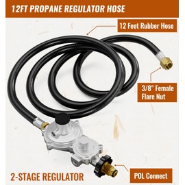 CALPOSE 12FT 2 Stage Propane Regulator with Hose, Propane Hose with 2 Stage Regulator for RV, Generator, Camp Stove, Gas Grill, and Heater - CSA Certified