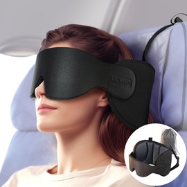 Inspireyes Travel Pillows for Airplanes, Travel Accessories for Long Flight, 360° Head Support Soft Airplane Pillow with Eye Mask for Sleeping, Stop Bobblehead, Light Black