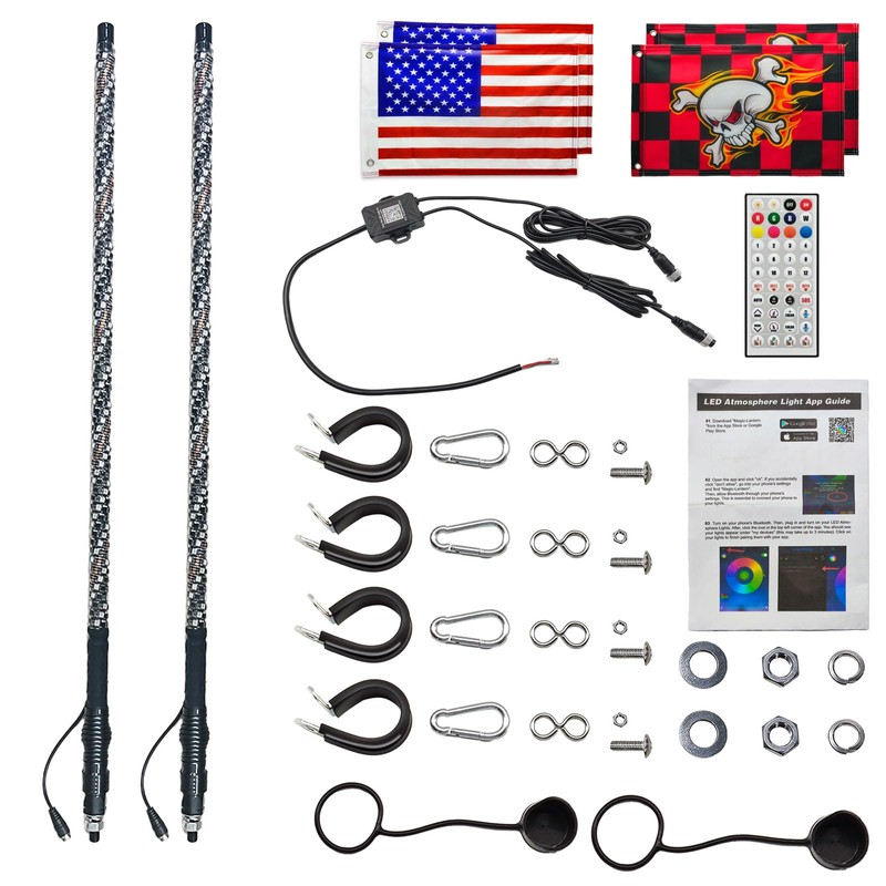 2PCS 3FT Whip Lights with Spring Base, Spiral RGB LED