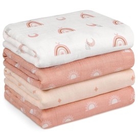 GLLQUEN BABY - Cobijas de muselina envolventes, transpirables y delicadas con la piel, mantas para recién nacido, paquete de 4 (35 x 40 pulgadas), para niña y niño, regalo para bebé (sol)